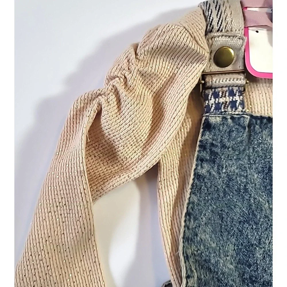 Little Lass Baby Girl Size 18M Denim Jean Bib & Plaid Dress-Bodysuit‎ & Headband